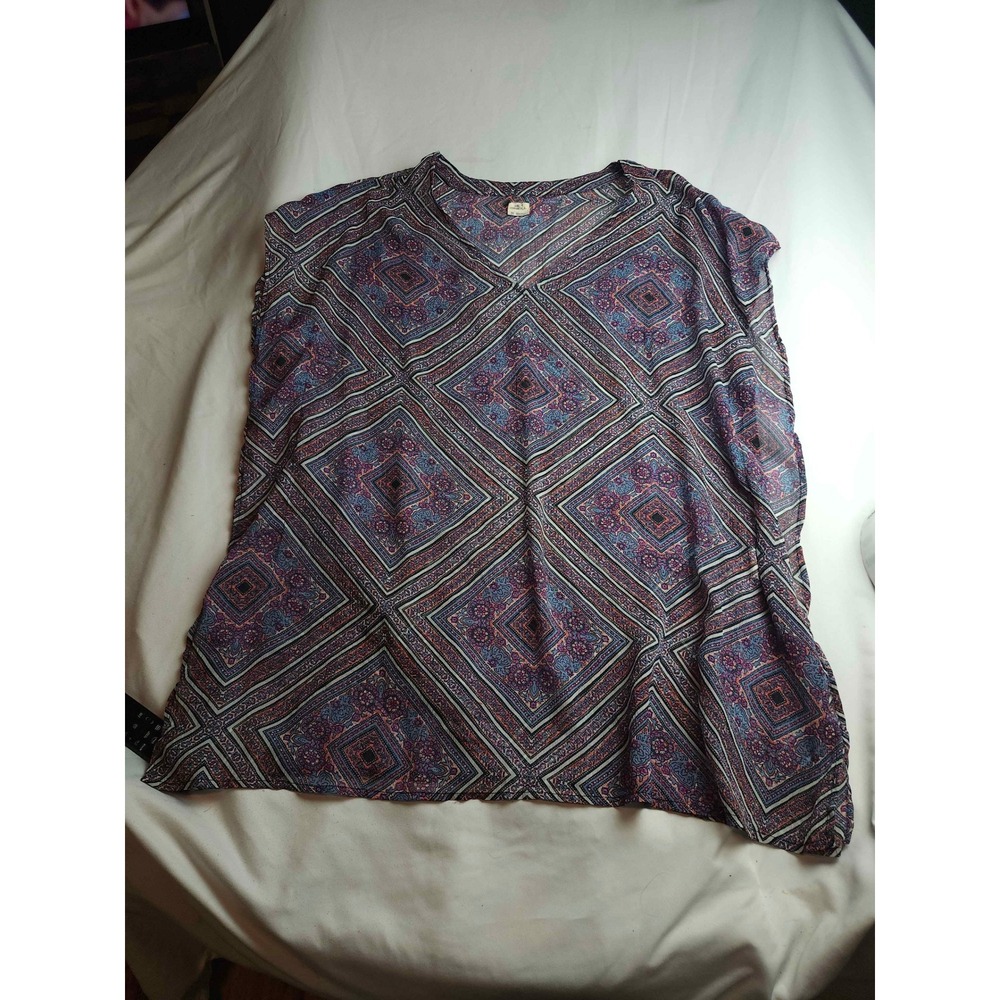 O'Neill Purple Geometric Diamond Floral Print V-Neck Sleeveless Top Womens M